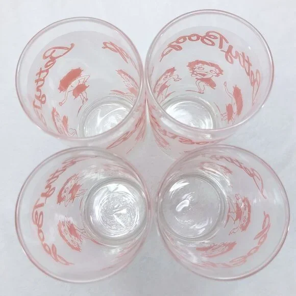 Betty Boop Pink Drinking Frosted Glasses Set Of 4 10 Oz Slim 1988 Vintage - Picture 7 of 8